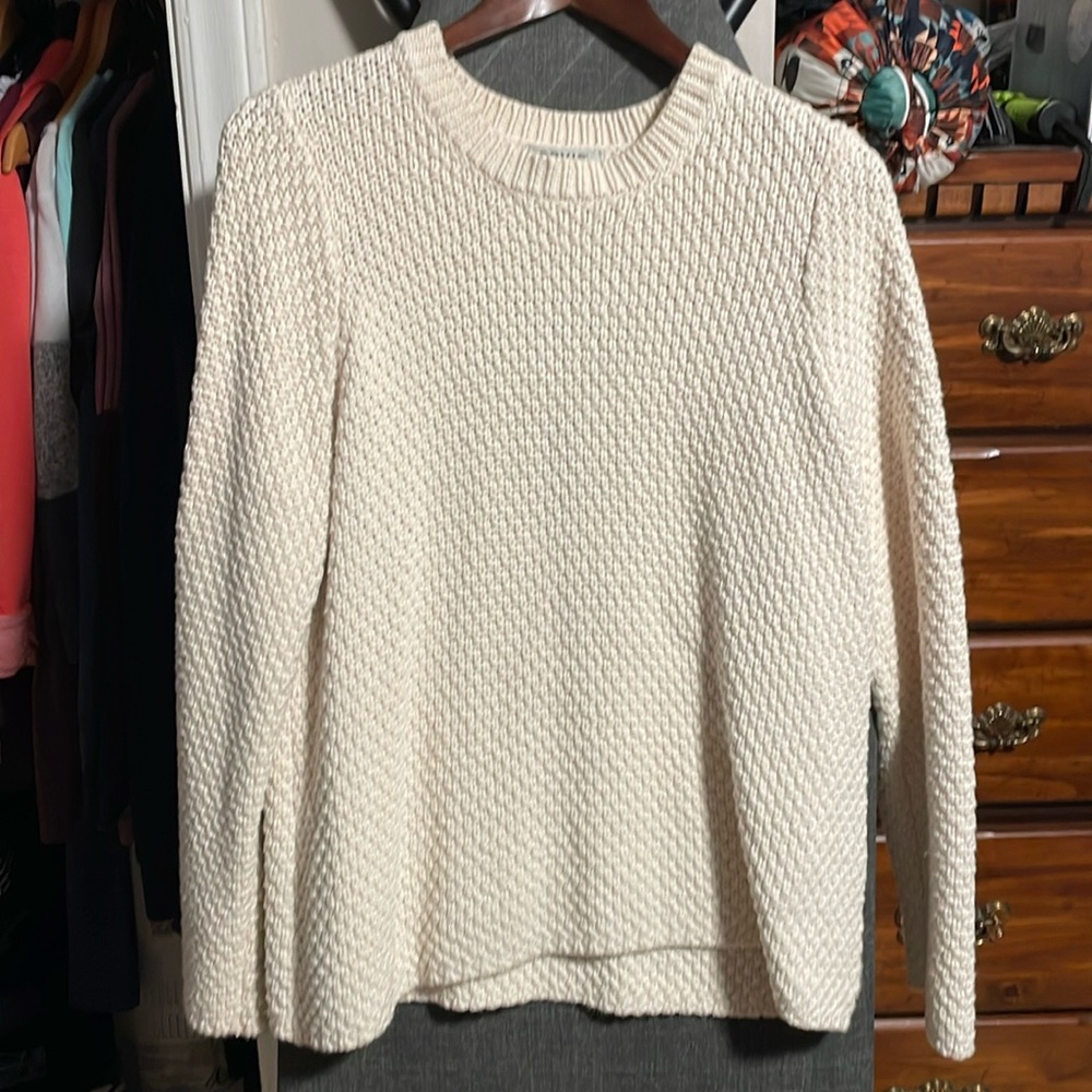 ORVIS cotton open knit cotton crew neck sweater cream size large